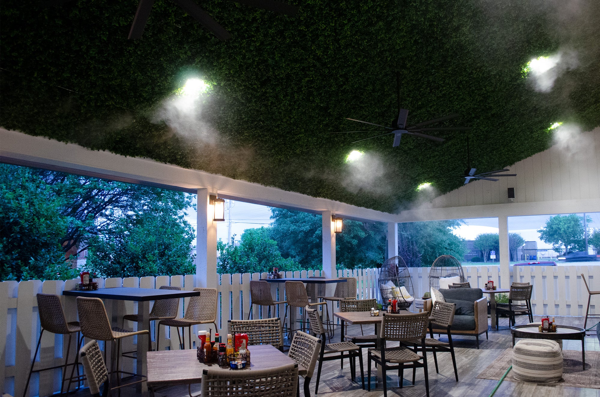 Misting system on a restaurant patio