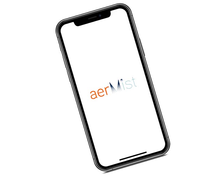 aerMist app logo splash screen. Control aerMist 150A high pressure misting system at your fingertips on iOS and Android.