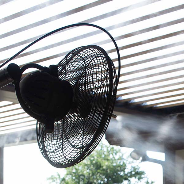 patio misting system installation and high pressure misting added to a fan